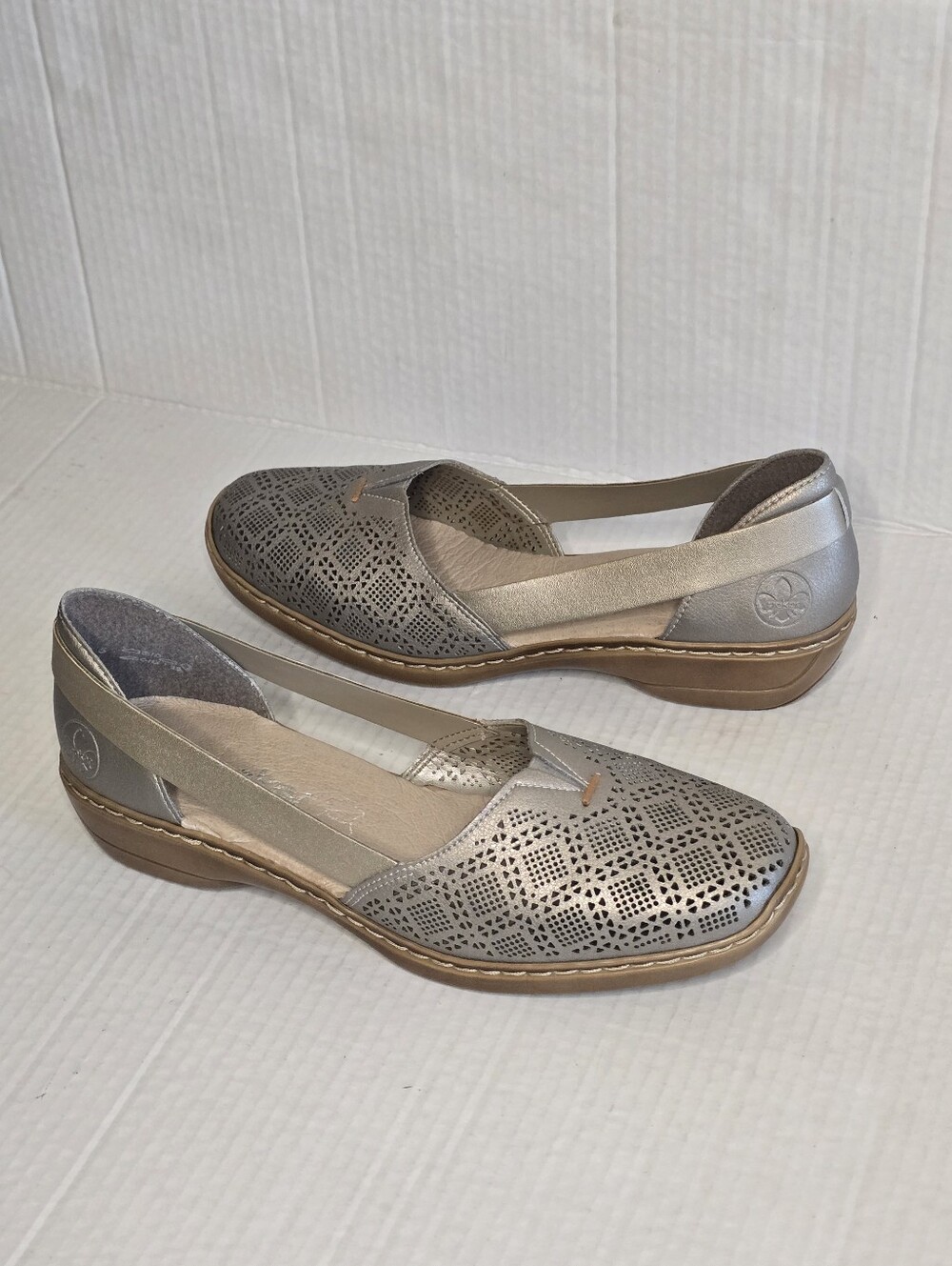Rieker 41351 Doris Altsilber Leather D'Orsay Comfort Flats Women's Size EU 42